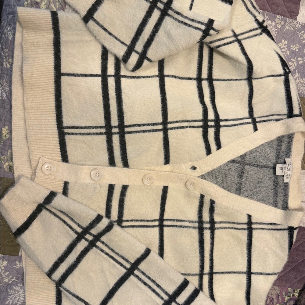 Rachel Zoe Cream and Black Checkered Cardigan